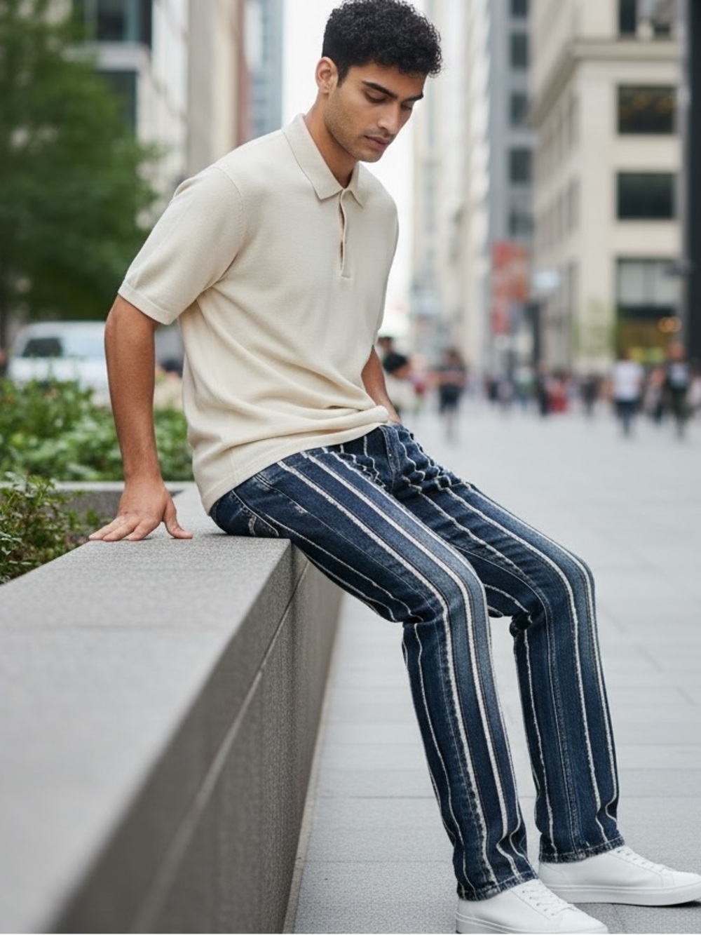 Anom Denim NWT Navy & White Stripe Straight Jeans for Men